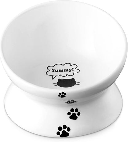 Elevated Cat Food Bowl, Ceramic Raised Cat Bowl, Tilt Angle Protect Cat'S Spine, anti Vomiting Cat Dish, Backflow Prevention, Lake Blue