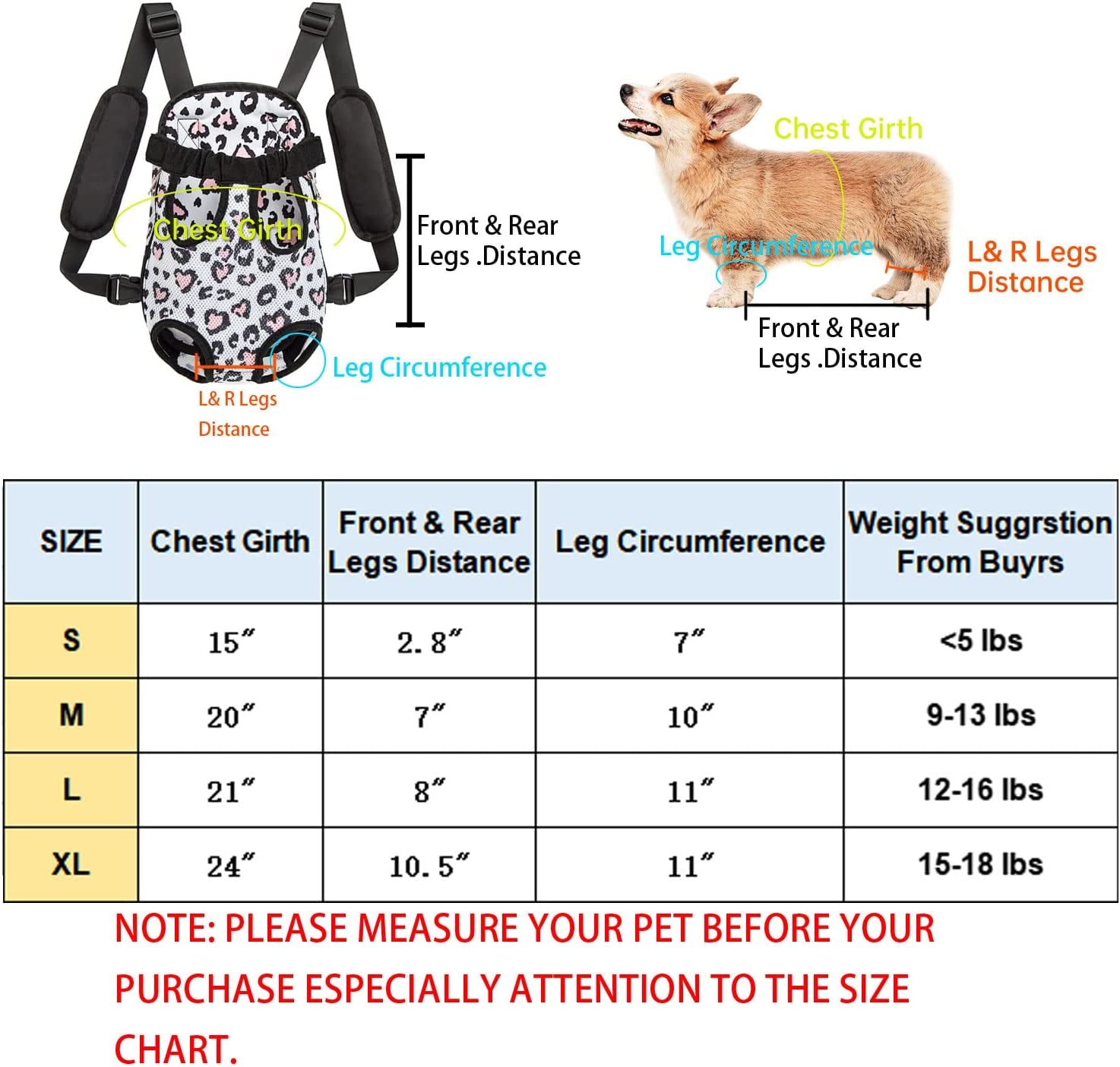 Pet Dog Carrier Backpack Legs Out Adjustable Pet Front Cat Backpack Carrier Travel Bag for Traveling Hiking Camping for Small Medium Dogs Cats Puppies