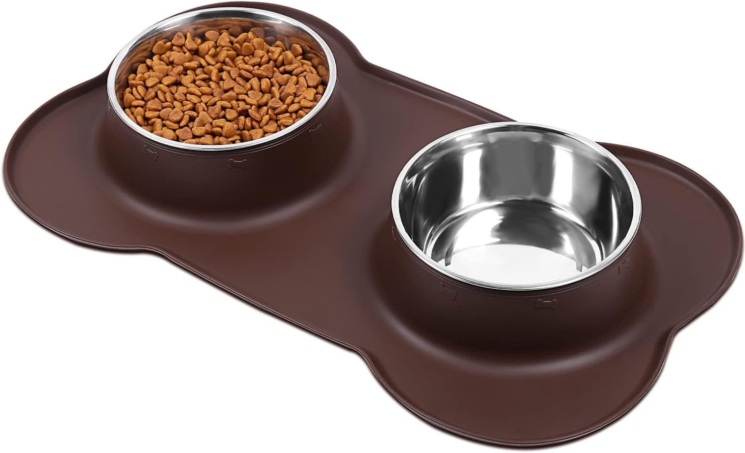 Dog Bowls Set, Double Stainless Steel Feeder Bowls and Wider Non Skid Spill Proof Silicone Mat Pet Puppy Cats Dogs Bowl, Grey