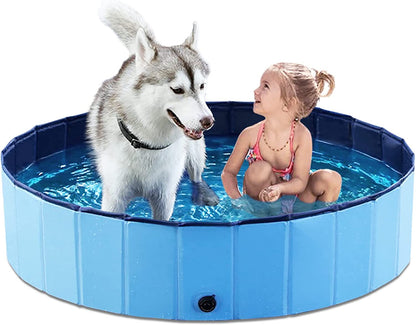 Foldable Dog Pet Bath Pool Collapsible Dog Pet Pool Bathing Tub Kiddie Pool Doggie Wading Pool for Puppy Small Medium Large Dogs Cats and Kids 32" Blue