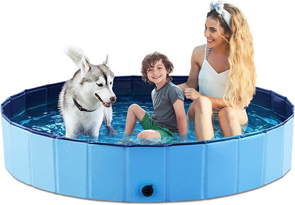 Foldable Dog Pet Bath Pool Collapsible Dog Pet Pool Bathing Tub Kiddie Pool Doggie Wading Pool for Puppy Small Medium Large Dogs Cats and Kids 32" Blue