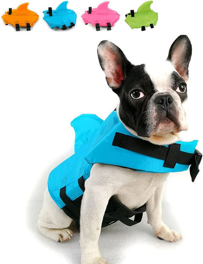 Dog Life Jacket- Preserver with Adjustable Belt, Pet Swimming Shark Jacket for Short Nose Dog,Upgrade Version (Pug,Bulldog,Poodle,Bull Terrier) (S, Blue)