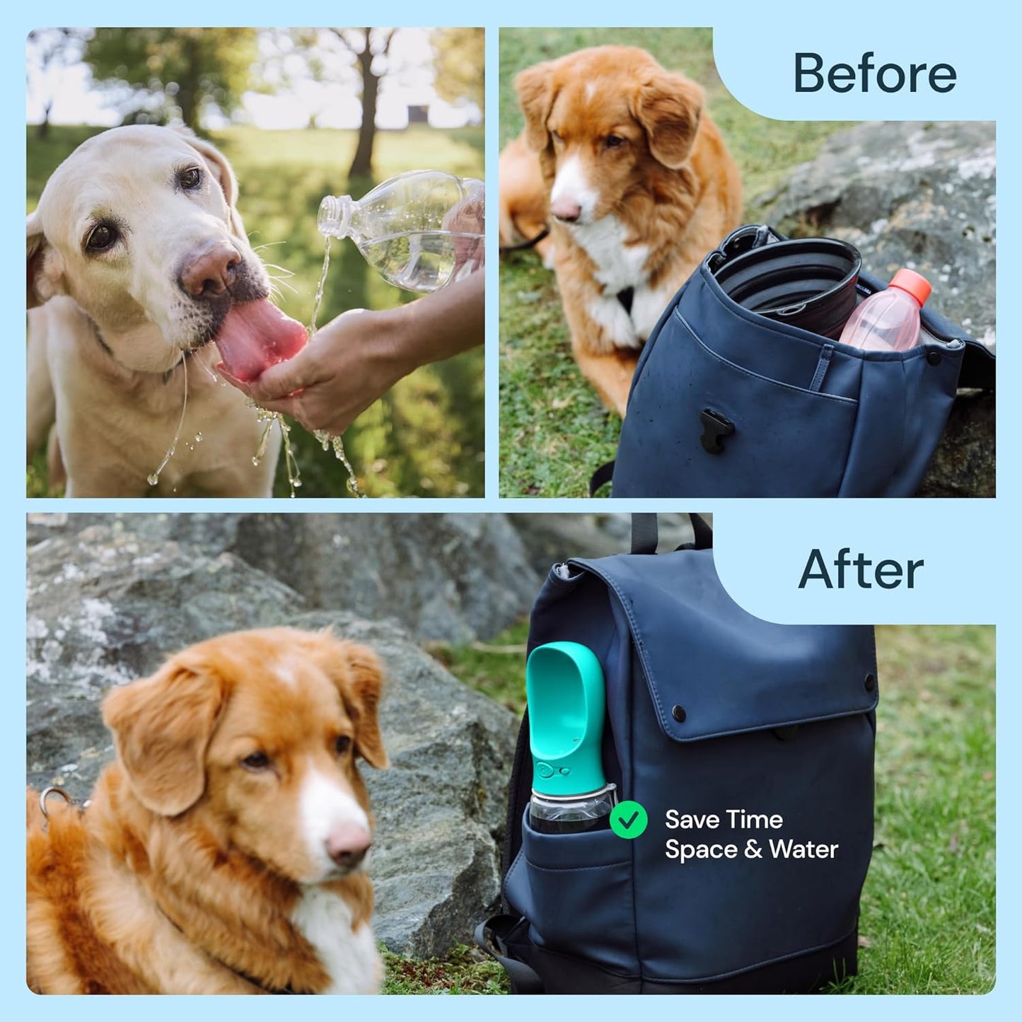 Dog Water Bottle with Poop Bag Dispenser, Portable Dog Travel Water Bottle Perfect for Walking, Hiking, on the Go & Car Rides Pets Drinking (Poops Bags Not Included)