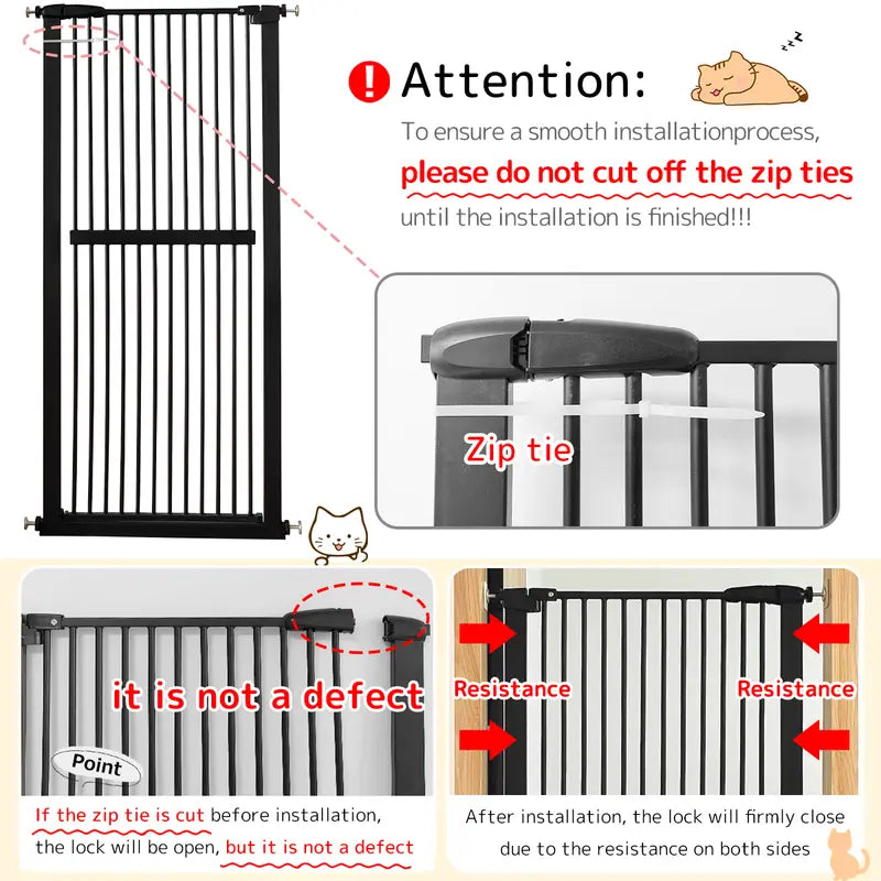 Lumizone Extra Tall Pet Gate 61.02" High Pressure Mounted 30.12"-67.32" Extra Wide (9 Sizes Available) 1.37" Gap for Cat Dog Children Stairs Doorway Hallway No Drilling Auto-Close Cat Gates Dog Gate Proof Gate for Cats Proof Fence Cat Door Safety Gate