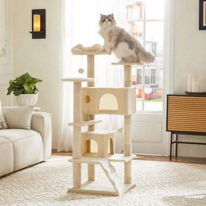 【Deals for You Days】Pettrove Cat Tree Tower for Indoor Cats, 54In Tall Multi-Level Pet Furniture, Stable Kitty Play House with Sisal Scratching Post, Large Condo, Climbing Ladder, Plush Toy for Kitten