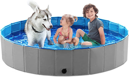 Foldable Dog Pet Bath Pool Collapsible Dog Pet Pool Bathing Tub Kiddie Pool Doggie Wading Pool for Puppy Small Medium Large Dogs Cats and Kids 32" Blue