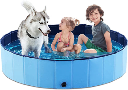 Foldable Dog Pet Bath Pool Collapsible Dog Pet Pool Bathing Tub Kiddie Pool Doggie Wading Pool for Puppy Small Medium Large Dogs Cats and Kids 32" Blue