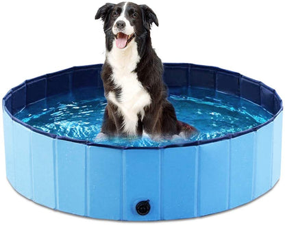 Foldable Dog Pet Bath Pool Collapsible Dog Pet Pool Bathing Tub Kiddie Pool Doggie Wading Pool for Puppy Small Medium Large Dogs Cats and Kids 32" Blue