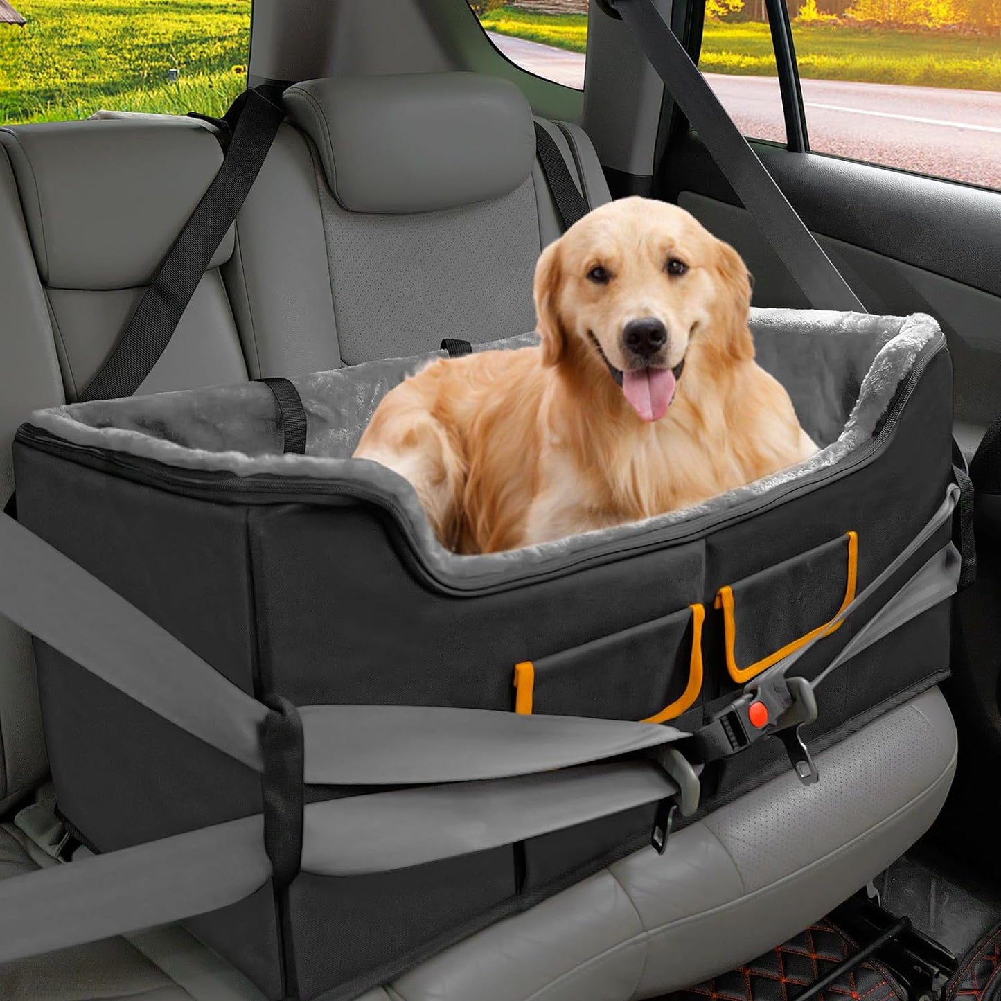 Dog Car Seat for Small Dogs, Elevated Dog Booster Seat Pet Travel Carrier Bed for Car with Adjustable Straps Pet Car Booster Seat for Small Dogs Cats