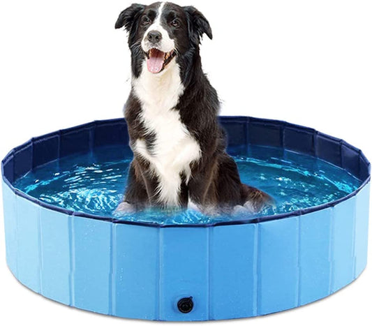 Foldable Dog Pet Bath Pool Collapsible Dog Pet Pool Bathing Tub Kiddie Pool Doggie Wading Pool for Puppy Small Medium Large Dogs Cats and Kids 32" Blue