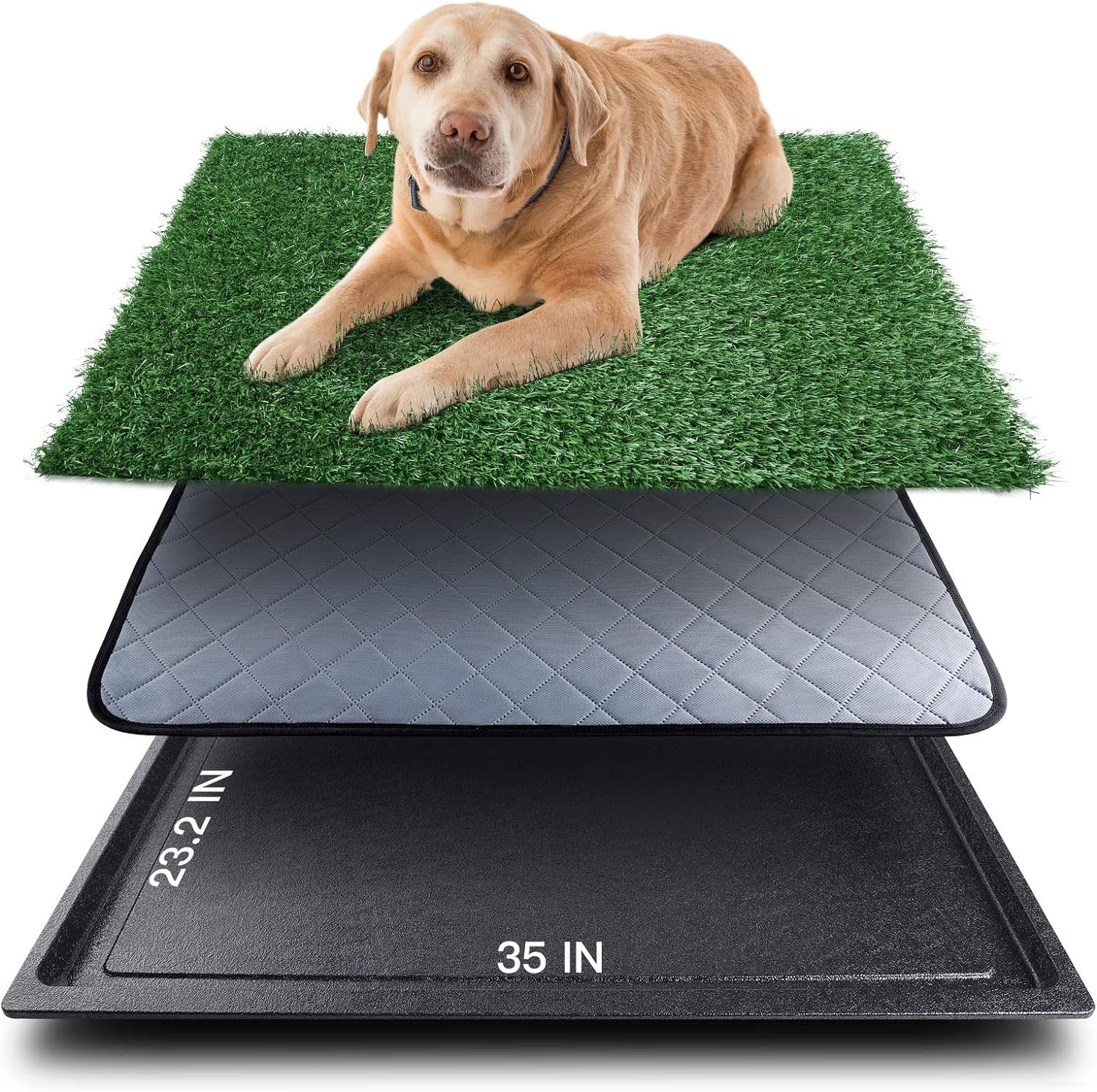 Dog Grass Pad with Tray (35Inx23.2In), Grass Pee Pads for Dogs Washable and Pet Toilet Potty Tray, Quickly Absorbency Portable Dog Potty Replacement Dogs Turf Potty Training for Indoor Outdoor