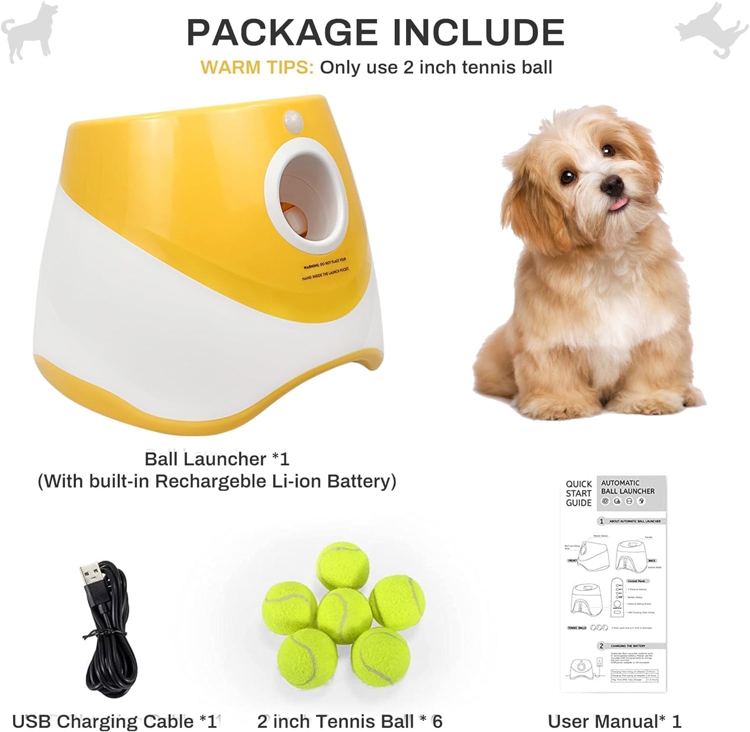 Automatic Dog Ball Launcher,Interactive Dog Tennis Ball Throwing Machine,Interactive Dog Ball Indoor&Outdoor Thrower Distance 10-30Ft for Small and Medium Dogs with 6 X 2 Inch Balls(Orange)