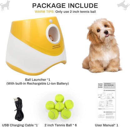 Automatic Dog Ball Launcher,Interactive Dog Tennis Ball Throwing Machine,Interactive Dog Ball Indoor&Outdoor Thrower Distance 10-30Ft for Small and Medium Dogs with 6 X 2 Inch Balls(Orange)