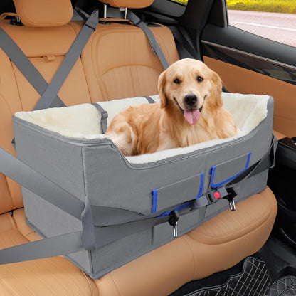 Dog Car Seat for Small Dogs, Elevated Dog Booster Seat Pet Travel Carrier Bed for Car with Adjustable Straps Pet Car Booster Seat for Small Dogs Cats