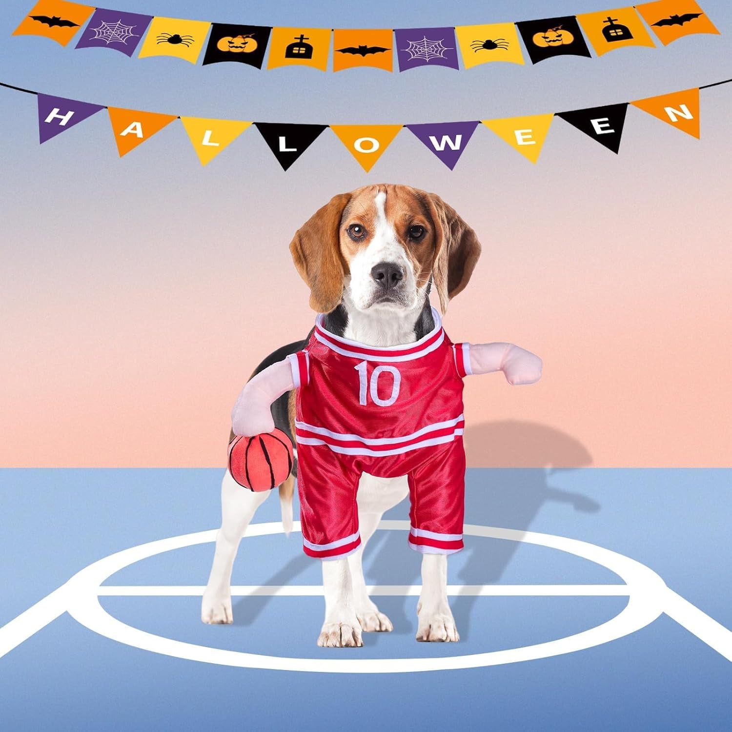 Dog Basketball Player Costume - Pet Halloween Costume Adjustable Funny Dress up Sports Outfit Cosplay Clothes for Small Medium Dog Red 