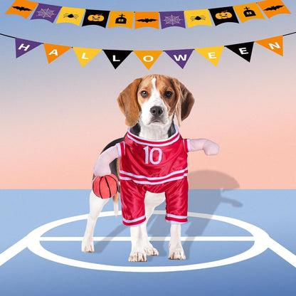 Dog Basketball Player Costume - Pet Halloween Costume Adjustable Funny Dress up Sports Outfit Cosplay Clothes for Small Medium Dog Red 