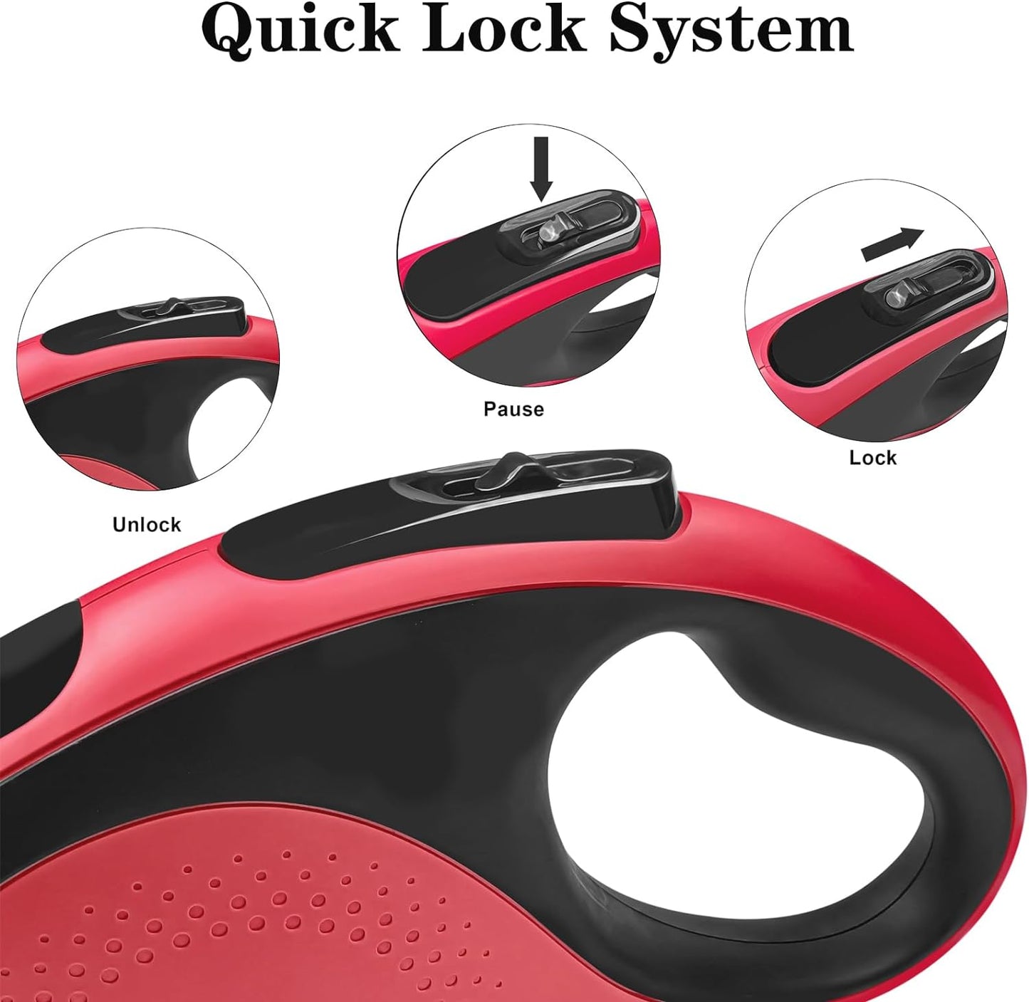 Retractable Dog Leash with Waste Bag Dispenser and Flashlight, 16Ft Dog Leash for Small Medium Dogs up to 66Lbs, One Button Break & Lock,360°Tangle Free, Soft anti Slip Grip,Red