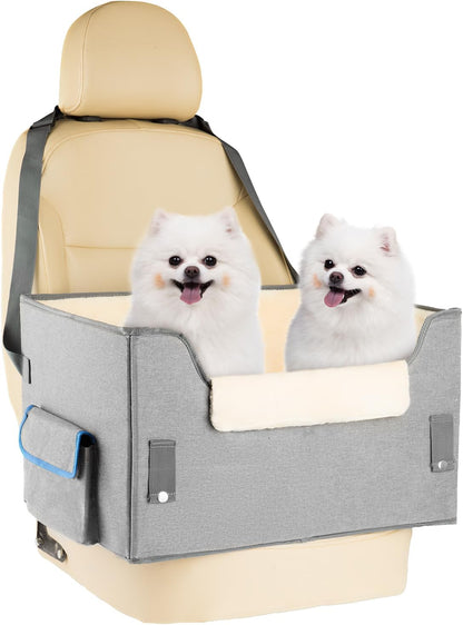 Dog Car Seat for Small Dogs, Elevated Dog Booster Seat Pet Travel Carrier Bed for Car with Adjustable Straps Pet Car Booster Seat for Small Dogs Cats