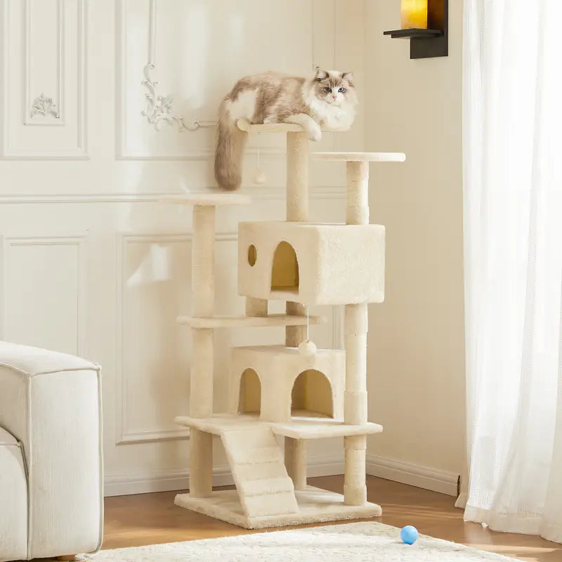 【Deals for You Days】Pettrove Cat Tree Tower for Indoor Cats, 54In Tall Multi-Level Pet Furniture, Stable Kitty Play House with Sisal Scratching Post, Large Condo, Climbing Ladder, Plush Toy for Kitten