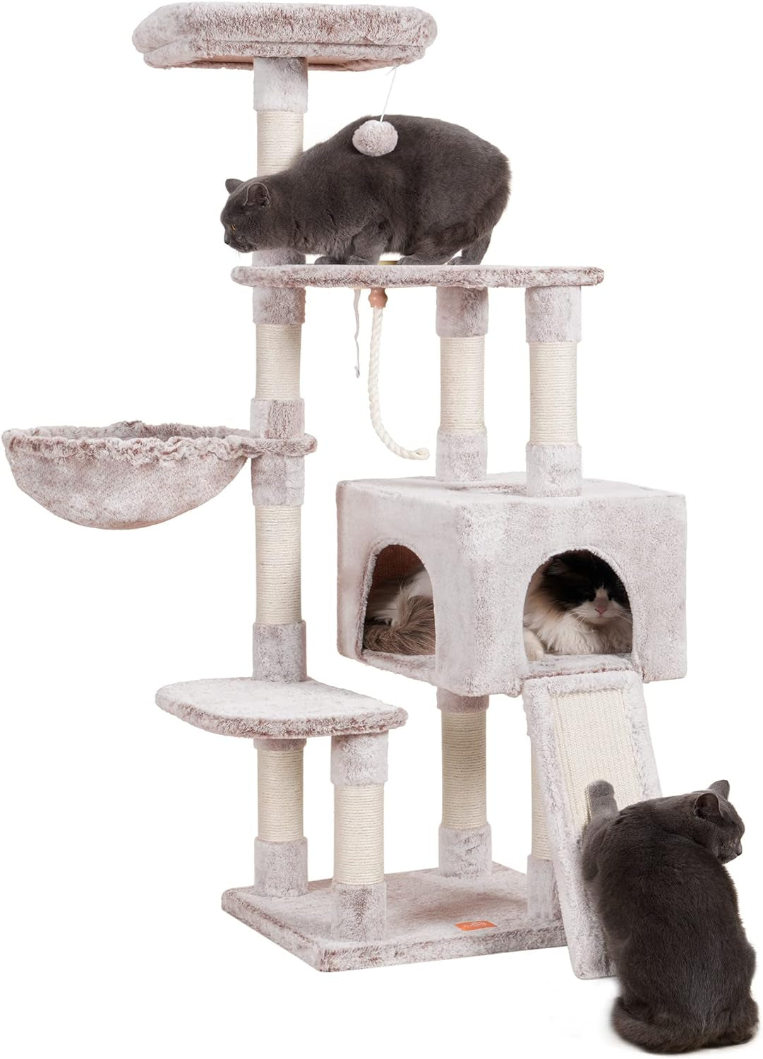 Cat Tree, Cat Tower for Indoor Cats with Scratching Board, Multi-Level Cat Furniture Condo with Feeding Bowl Smoky Gray HCT010G