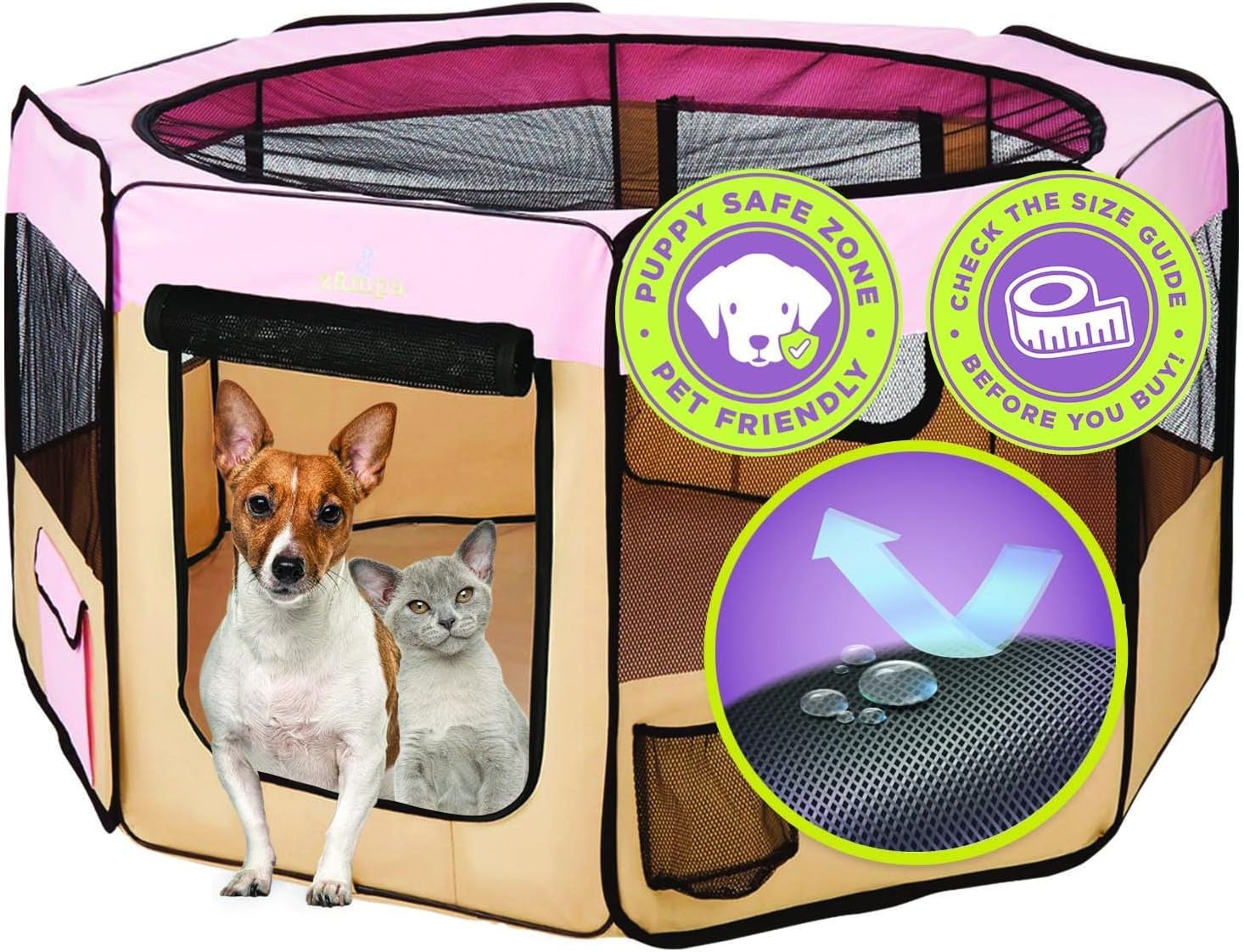 Pop up Portable Medium 45"X45"X24" Playpen for Dog and Cat, Foldable | Indoor/Outdoor Pen & Travel Pet Carrier + Carrying Case