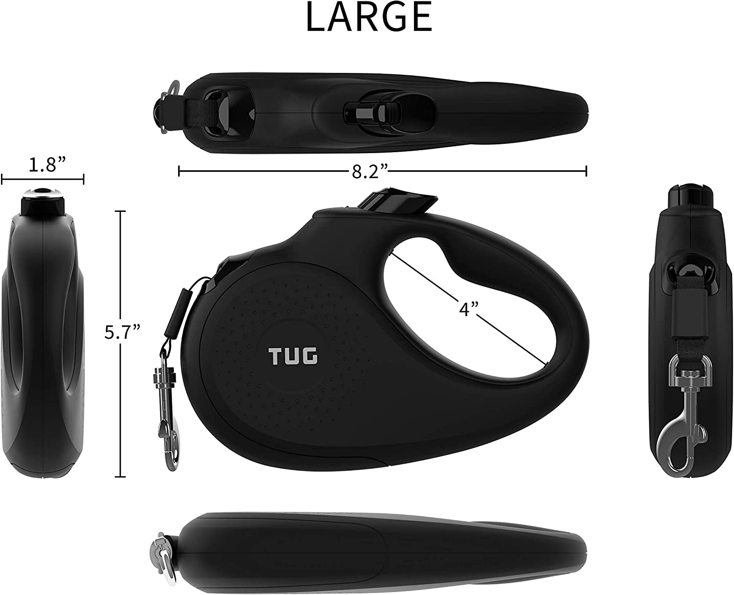 Monochrome 360° Tangle-Free Retractable Dog Leash | 16 Ft Strong Nylon Tape (Large, Black)