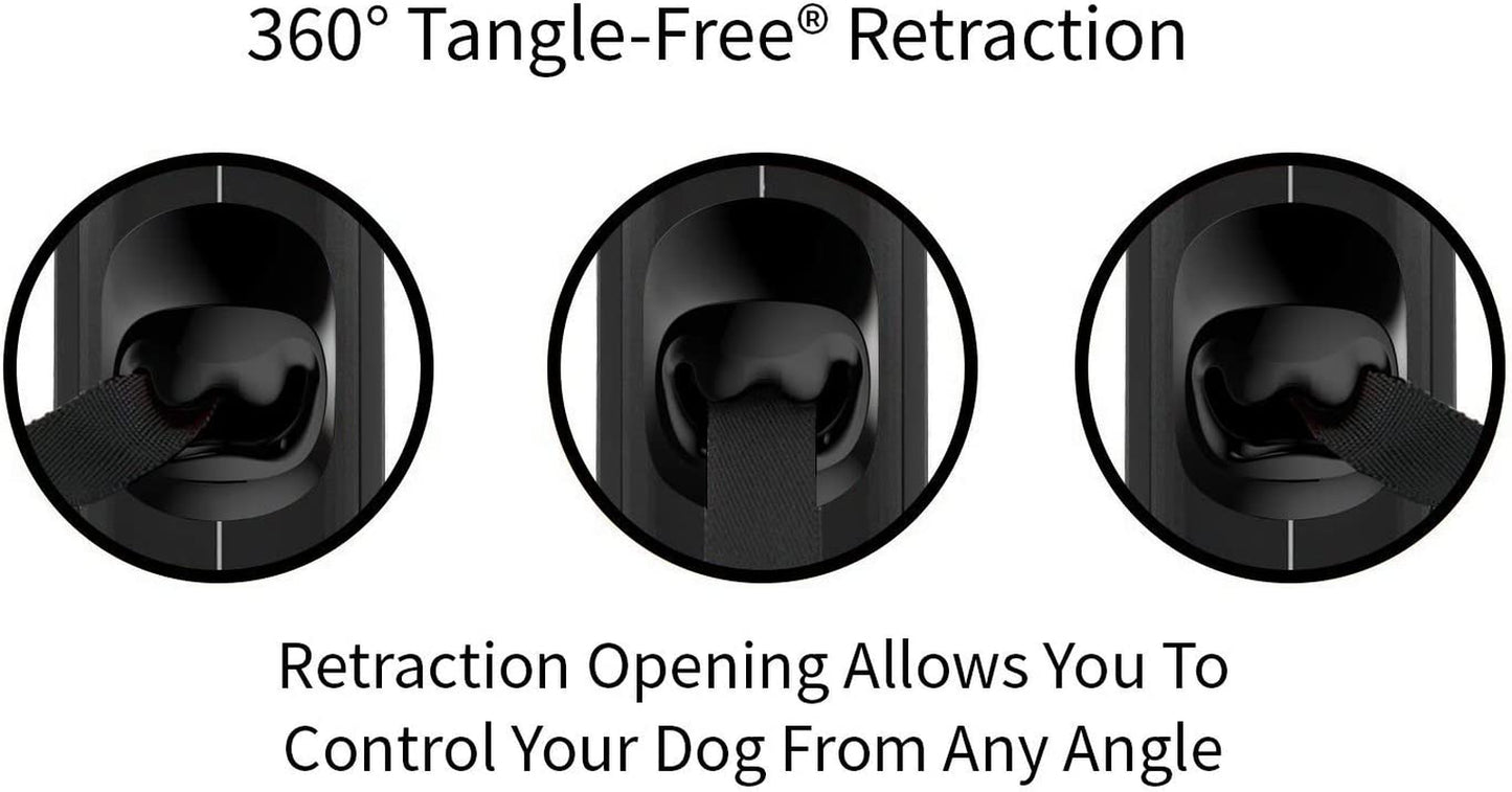 Monochrome 360° Tangle-Free Retractable Dog Leash | 16 Ft Strong Nylon Tape (Large, Black)